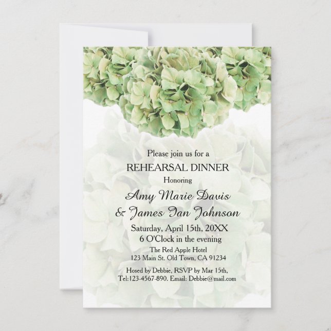 Dîner de répétition d'hydrangea vert invitation hy (Devant)