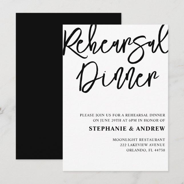Dîner de répétition Faire-part de mariage noir et  (Devant / Derrière)