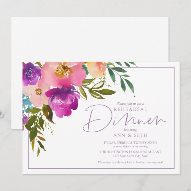 Dîner de répétition Fiançailles Floral Invitation (Devant / Derrière)