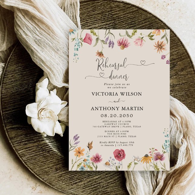 Dîner de répétition Fleur sauvage Boho Invitation (Créateur téléchargé)