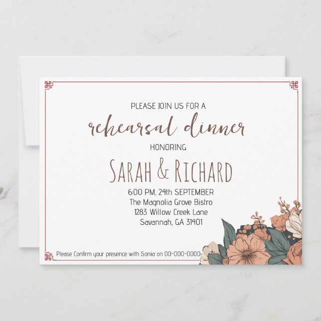 Dîner de répétition florale élégant Invitation (Devant)