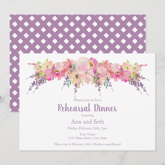 Dîner de répétition florale mariage Invitation (Devant / Derrière)