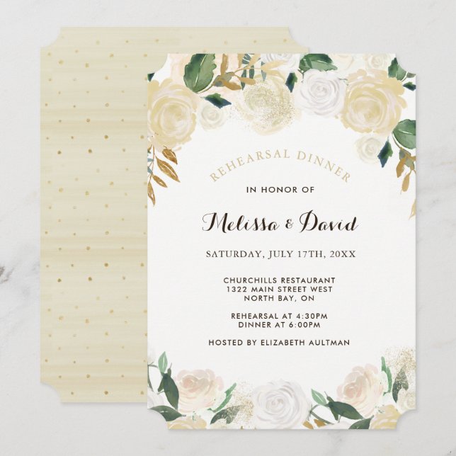 Dîner de répétition Gold et Champagne Invitations (Devant / Derrière)