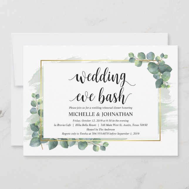 Dîner de répétition Mariage Eucalyptus Invitation (Devant)