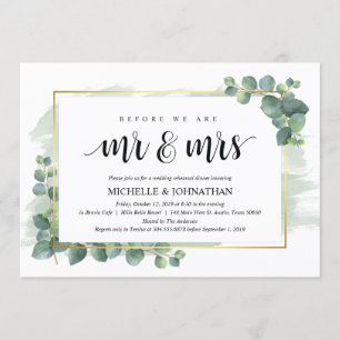 Dîner de répétition Mariage Eucalyptus Invitation