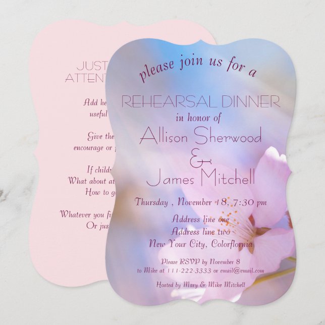 Dîner de répétition mariage invitation cerise pers (Devant / Derrière)