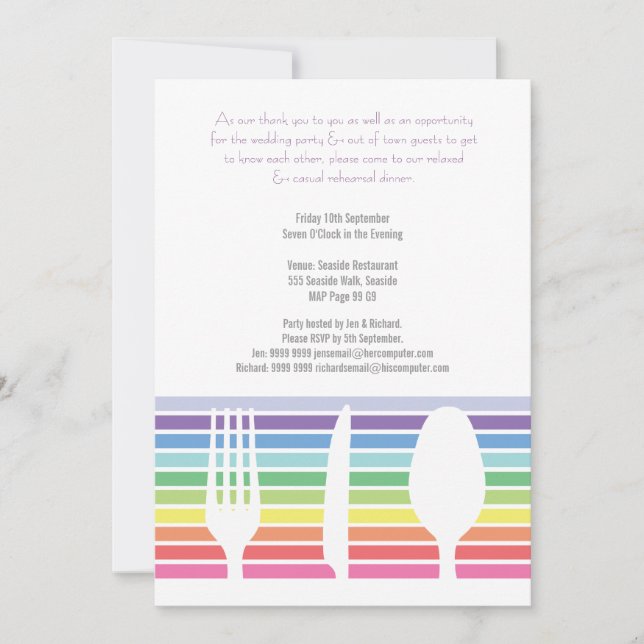 Dîner de répétition Mariage Invitation Rainbow Cut (Devant)