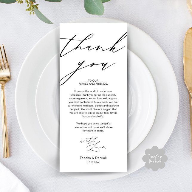 Dîner de répétition Mariage moderne Carte de remer (Modern Wedding Rehearsal Dinner Thank You Card in Black and white)
