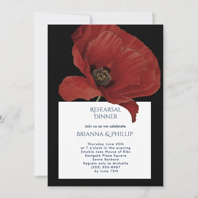 Dîner de répétition Mariage Red Poppy Invitation (Devant)