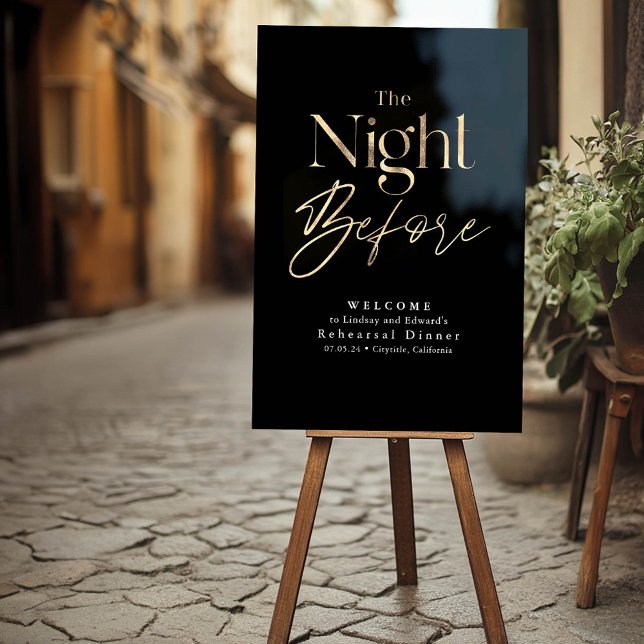 Dîner de répétition moderne Accueil noir (Modern Black and Gold Rehearsal Dinner Welcome Sign)