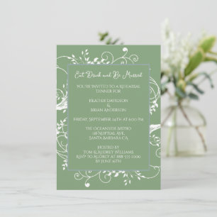 Dîner de répétition Moss Green Flourish Invitation
