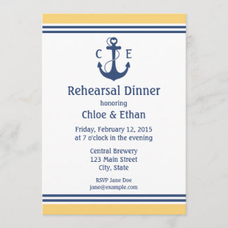Dîner de répétition nautique jaune Invitations