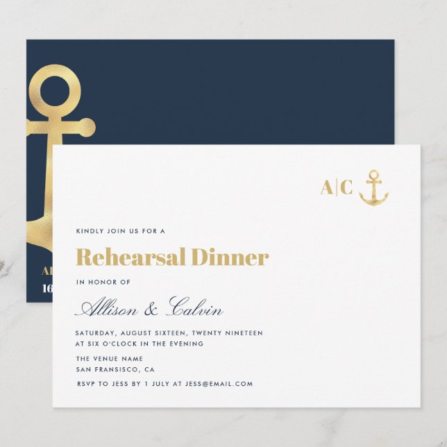 dîner de répétition nautique moderne invitation (Devant / Derrière)