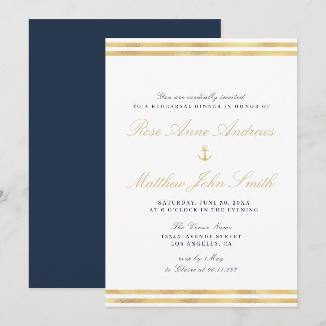 dîner de répétition nautique moderne invitation (Devant / Derrière)