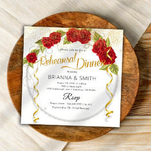 Dîner de répétition Red Roses Crown Invitation