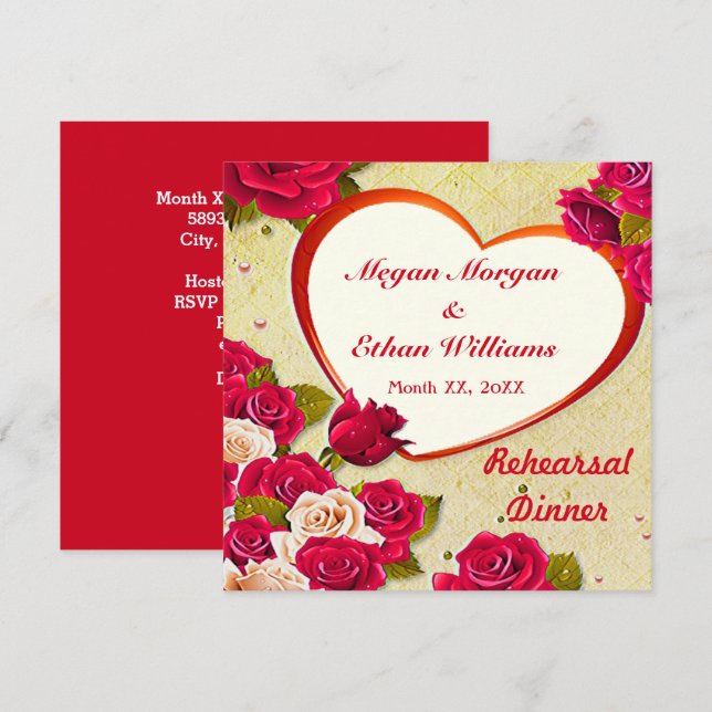 Dîner de répétition rose et cadre cardiaque Carte  (Devant / Derrière)