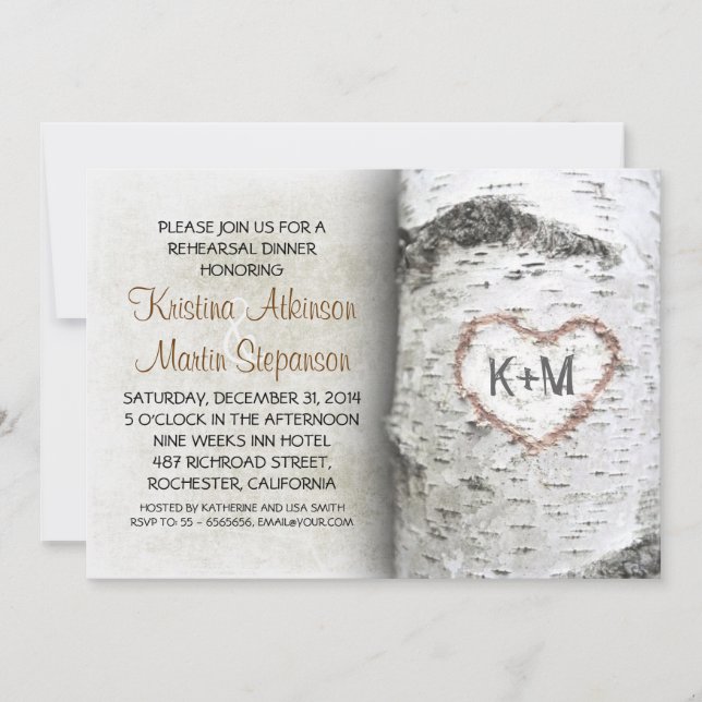 Dîner de répétition Rustique Birch Tree Invitation (Devant)