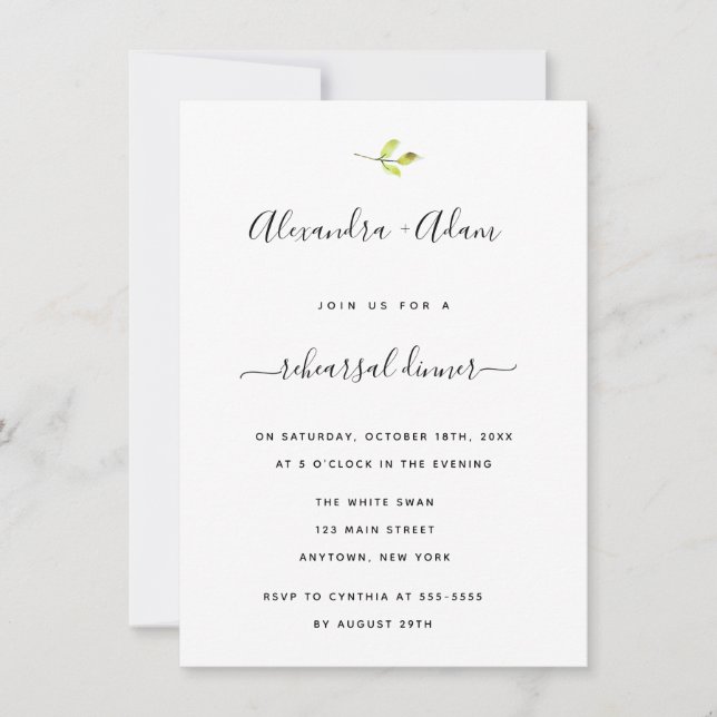 Dîner de répétition vert moderne Invitations (Devant)