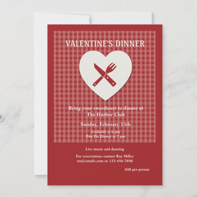 Dîner de Saint Valentin Invitation (Devant)