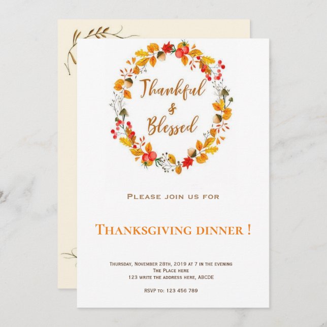 Dîner de Thanksgiving Invitation (Devant / Derrière)