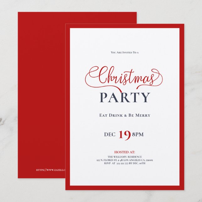 Dîner de typographie de Noël rouge invitation (Devant / Derrière)