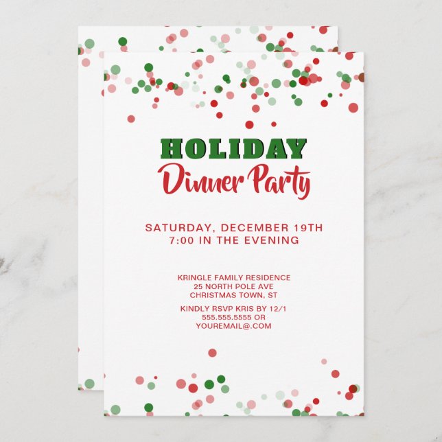 Dîner de vacances Invitation Red Green White (Devant / Derrière)