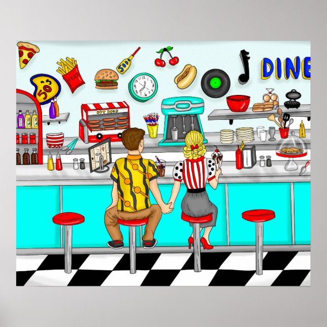 Diner der 50er Jahre | Hängebänder für Doppelhülse Poster (Vorne)