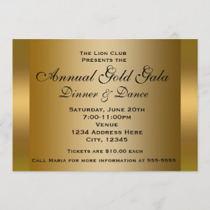 Dîner d'évènement Gold Shiny Ticket Invitation élé