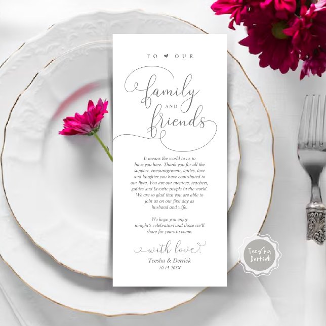Dîner Élégant Moderne Cadre Carte de remerciements (Modern Elegant Wedding Dinner Place Setting Thank You Card, Plate Decor, in Dark Grey)