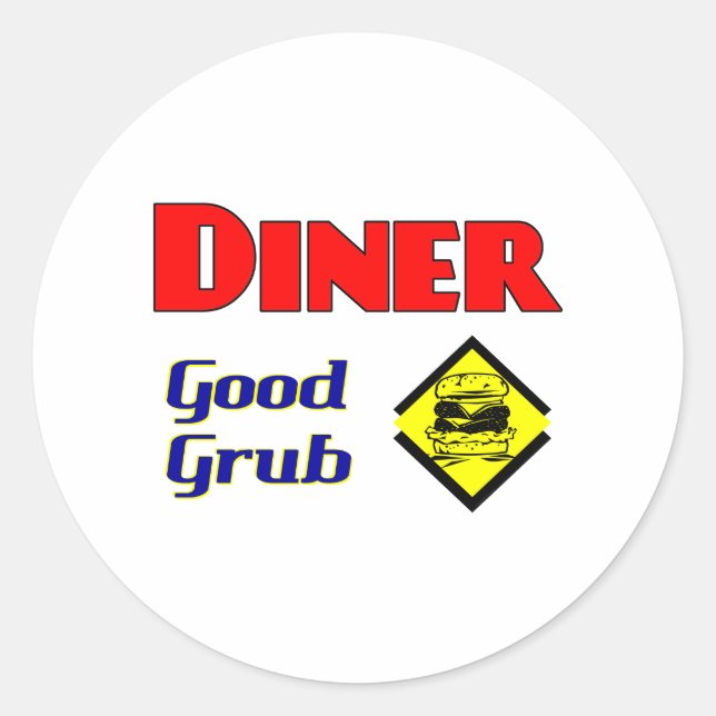 Diner Good Grub Hamburger Restaurant Art Runder Aufkleber (Vorderseite)