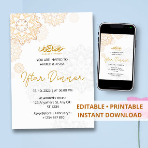 Dîner Iftar invitation ramadan blanc
