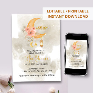 Dîner Iftar invitation ramadan blanc aquarelle