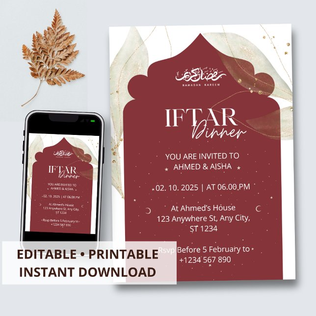 Dîner Iftar invitation ramadan mosquée brune (Créateur téléchargé)