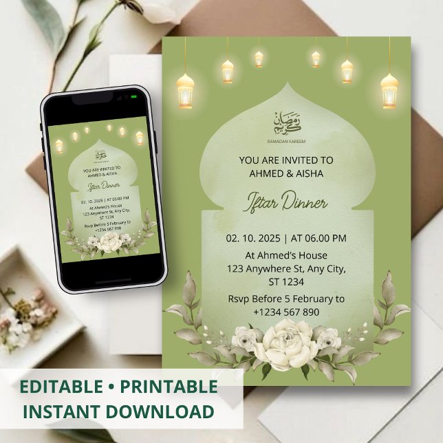 Dîner Iftar invitation ramadan mosquée de fleurs (Créateur téléchargé)