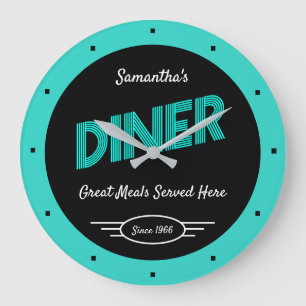 Diner irgendeinen Namen seit Datum Retro Türkis S Große Wanduhr