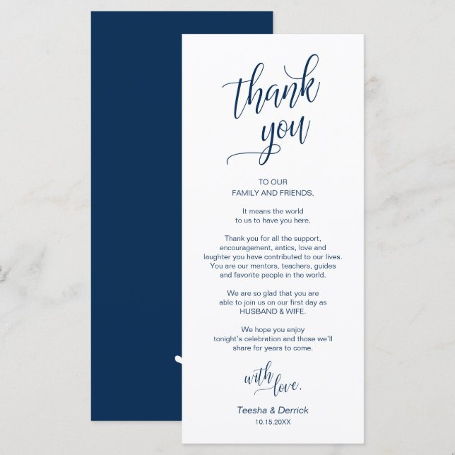 Dîner mariage, Cadre Remerciements Cartes (Devant / Derrière)