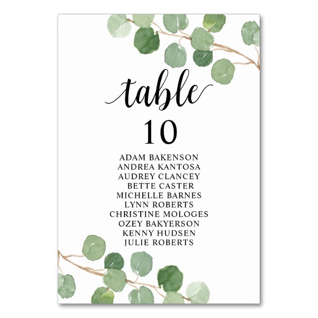 Dîner mariage, Eucalyptus Invités Carte de siège (Par défaut)