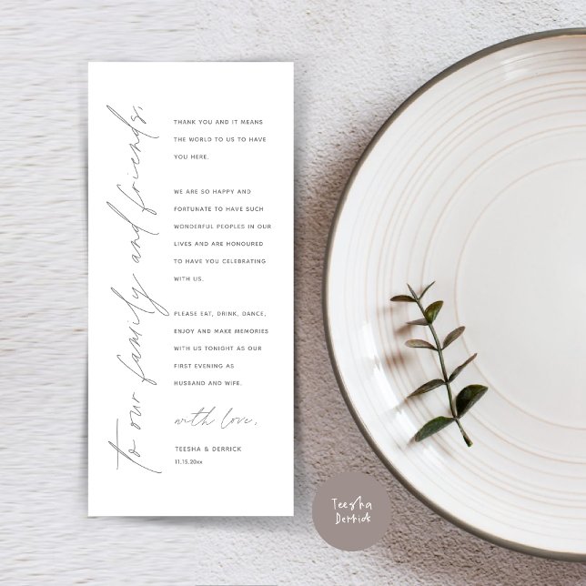 Dîner Mariage moderne Cadre Carte de remerciements (Wedding Dinner Place Setting Thank You Card, Modern Minimalist Script, in Dark Grey)