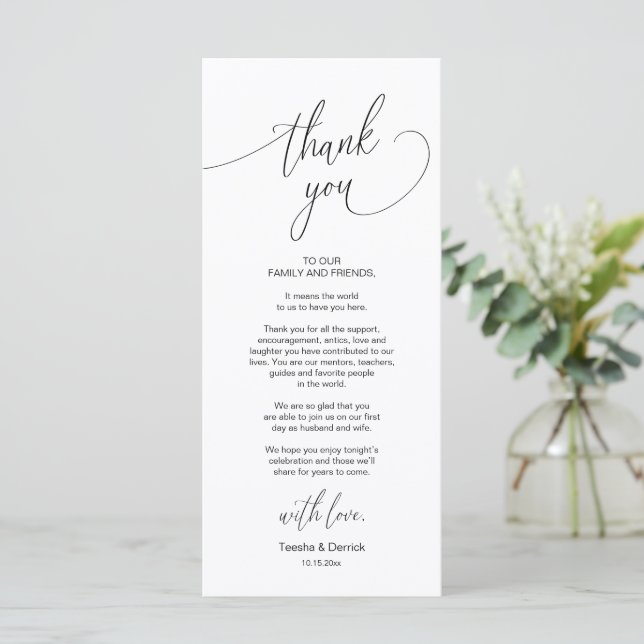 Dîner Mariage moderne Cadre Carte de remerciements (Debout devant)