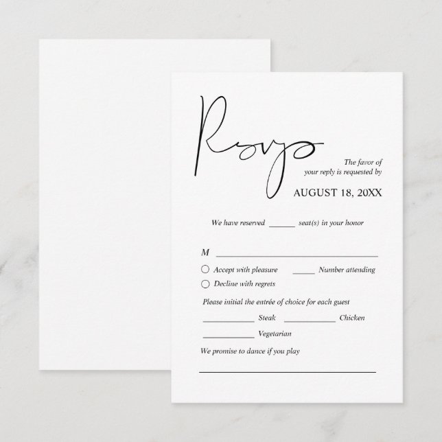 Dîner Mariage moderne Invitations RSVP Cartes join (Devant / Derrière)