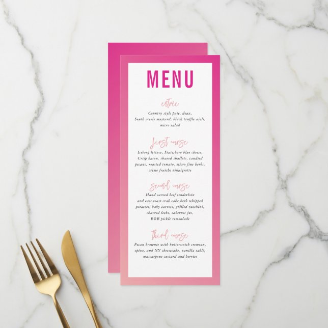 DÎNER MENU moderne étoile assez rose sombre dégrad (Devant/Arrière en situation)