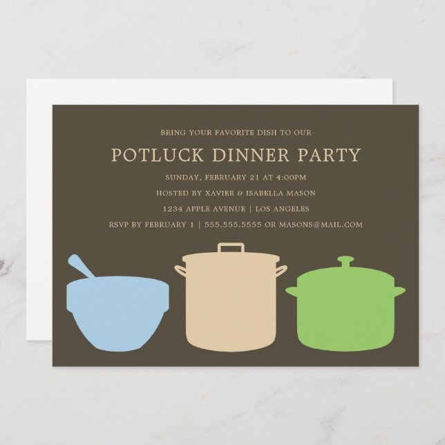 Dîner Potluck| Invitation de parti (Devant / Derrière)