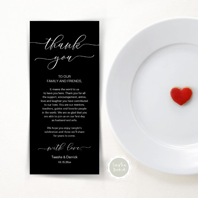 Dîner Romain Moderne Cadre Carte de remerciements (Wedding Dinner Place Setting Thank You Card, Modern Minimalist, in Classy Black)