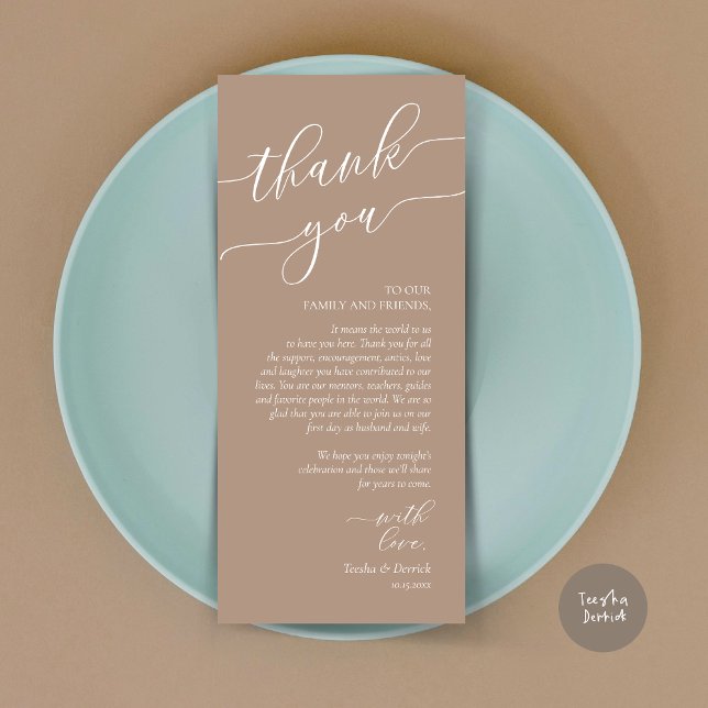 Dîner Romain Moderne Cadre Carte de remerciements (Wedding Dinner Place Setting Thank You Card, Modern Romance Design, in Warm Taupe)
