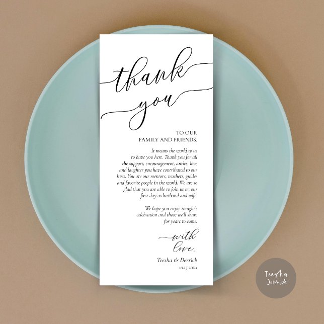 Dîner Romain Moderne Cadre Carte de remerciements (Wedding Dinner Place Setting Thank You Card, Modern Romance Design, in Black and White)