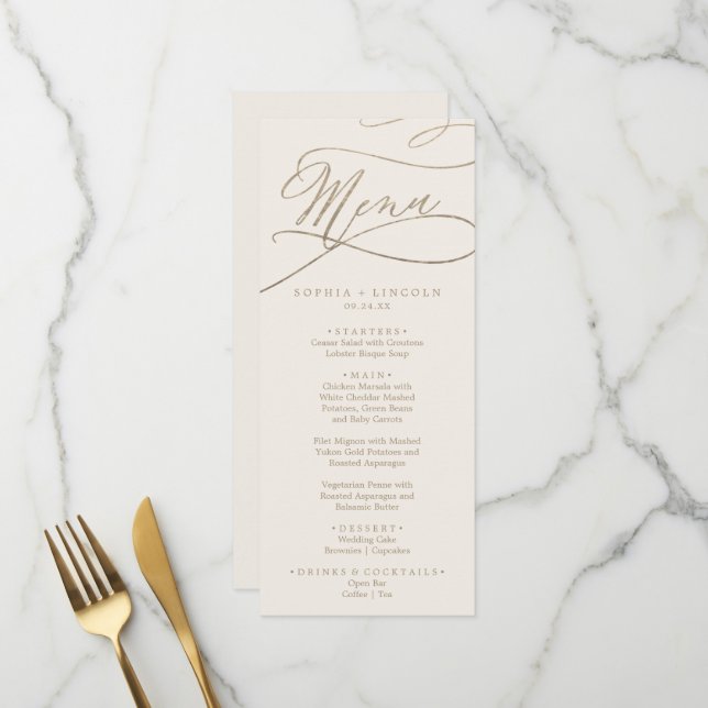 Dîner romantique en or et en ivoire Menu Mariage (Devant/Arrière en situation)