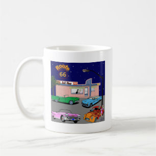 Diner Route 66 und Oldtimer aus den 1950er Jahren Kaffeetasse
