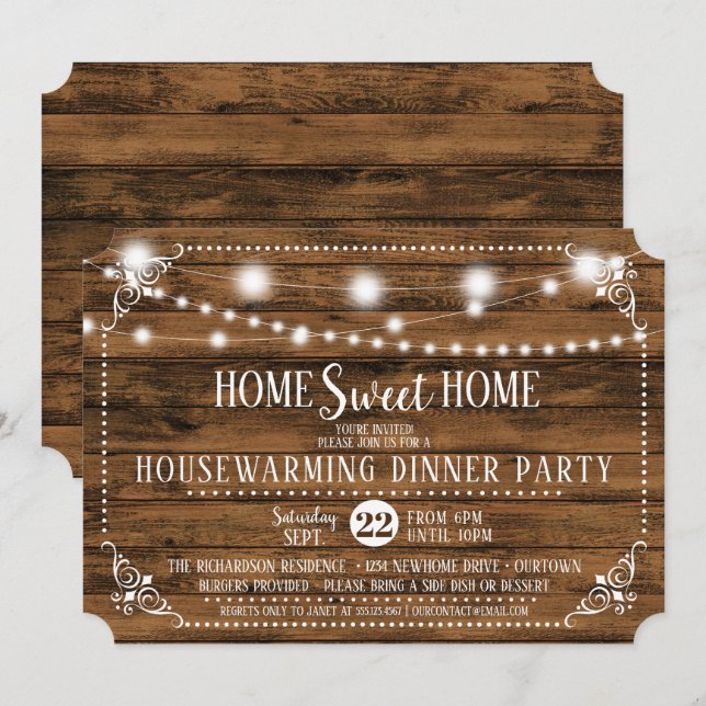 Dîner Rustic Wood Houseéchauffement Invitation (Devant / Derrière)