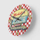 Diner Sign Retro 50er Red Checkered | INDIVIDUELLE Runde Wanduhr (Angle)