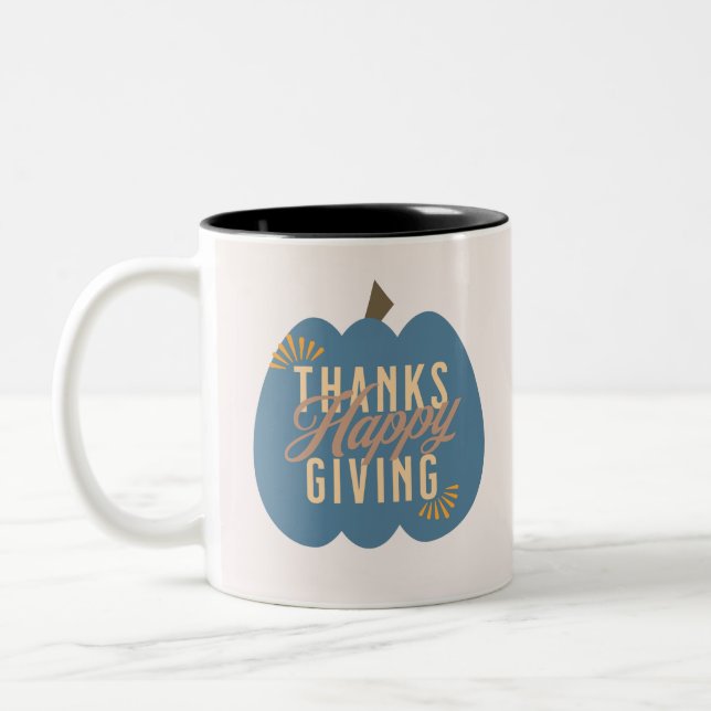 Dîner Thanksgiving Citrouille bleu café Mug (Gauche)